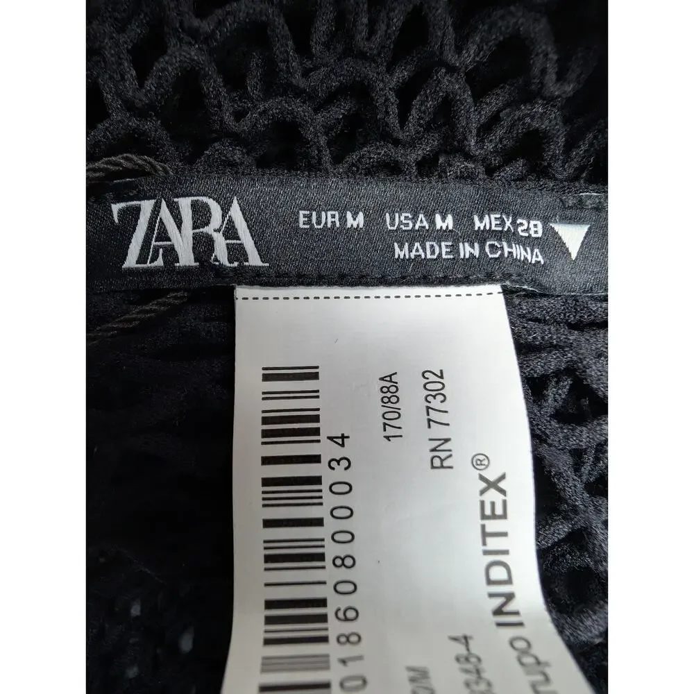 Zara Mesh Shirt Womens Medium Black Goth Layering Whimsigoth Festival 90s Grunge